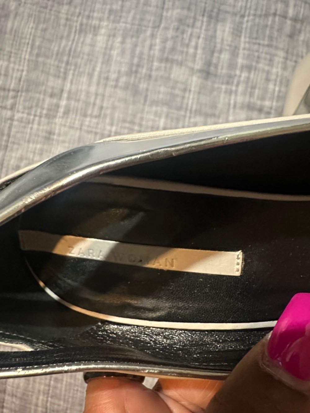 Zara Silver-Tip Grey Pointed Slingback Heels - Picture 7 of 8